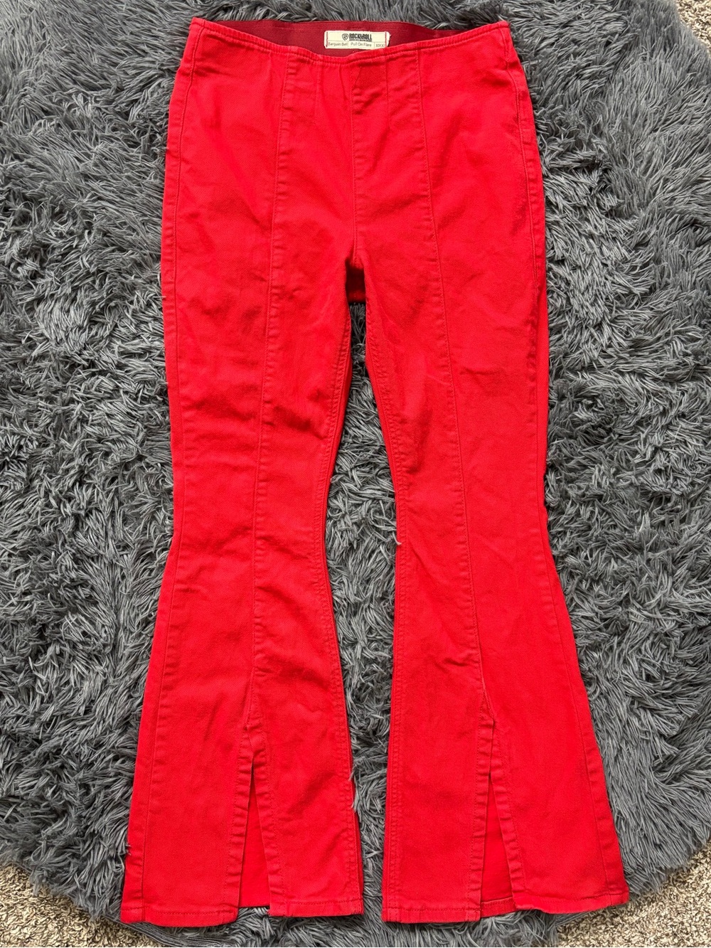 Rock & Roll Red Denim Pull-On Western Flare Pants With slits Cowgirl Size 30